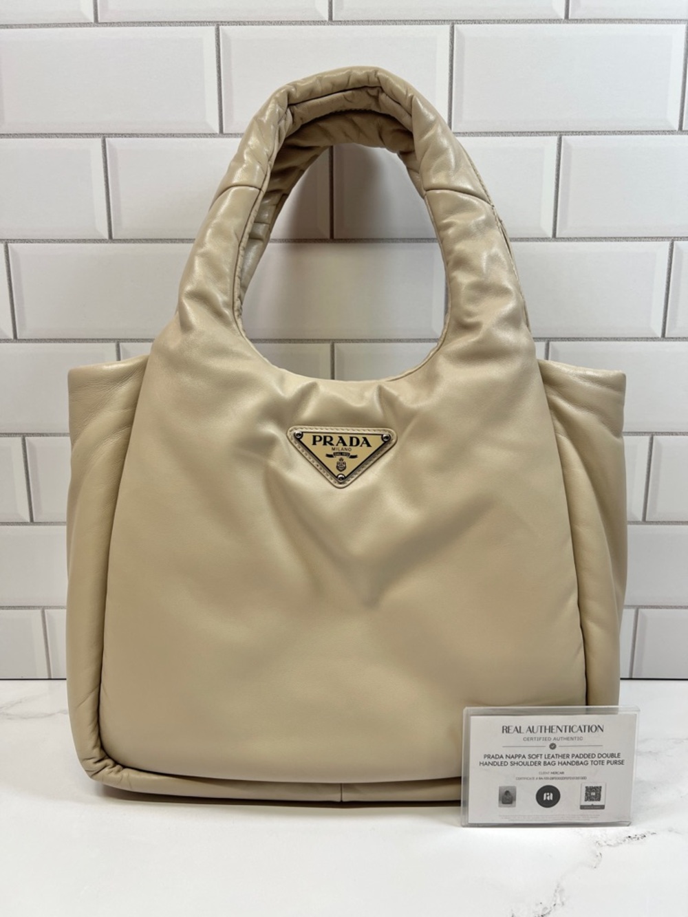 Prada Nappa Soft Leather Padded Double Handled Shoulder Bag Handbag Tote Purse